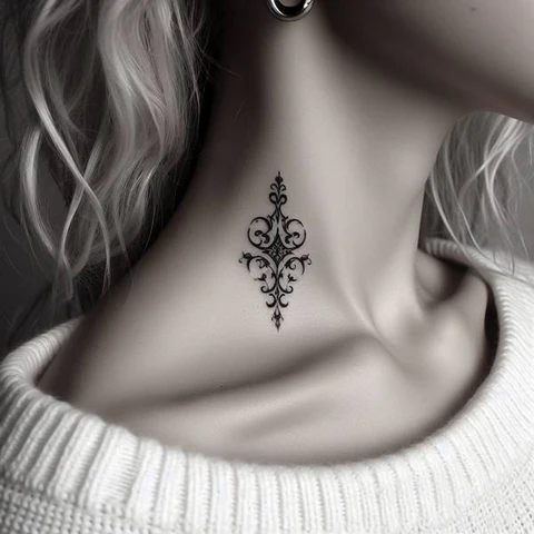 Delicate Gothic Tattoo On Neck