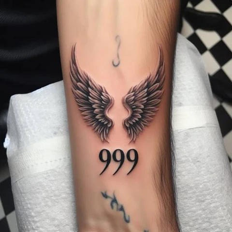 17 Astonishing 999 Tattoo Ideas That Are Both Meaningful And Stylish 23 Detailed Angel Wings 999 Tattoo