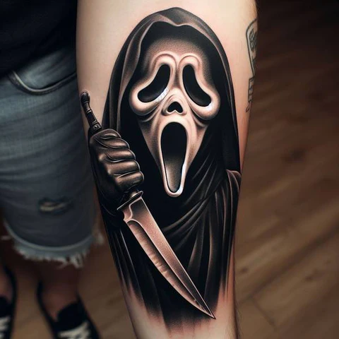 Detailed Ghostface Tattoo On Forearm2