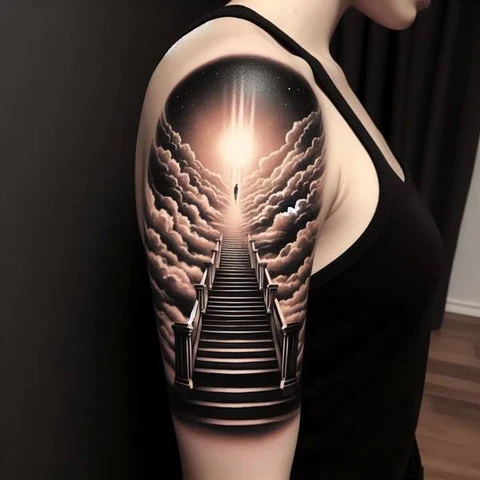 14 Sensational Stairway To Heaven Tattoo Ideas! 14 Detailed Stairway To Heaven Tattoo On Arm