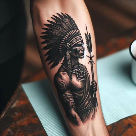 Display Of Raw Strengt Masculine Indian Warrior Tattoo 2