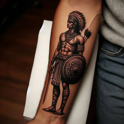 Display Of Raw Strength Masculine Indian Warrior Tattoo