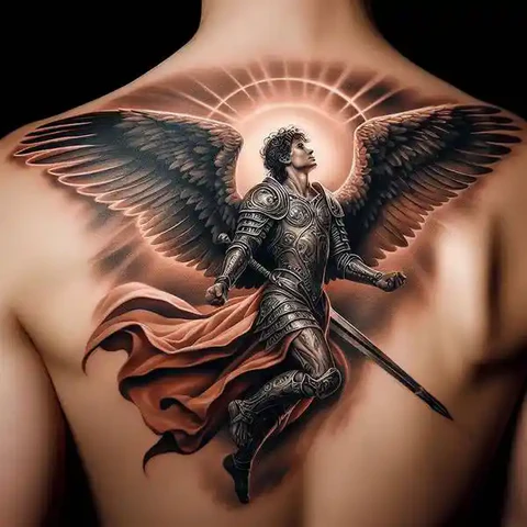 Divine Protection 2Textured Angel Warrior Tattoo