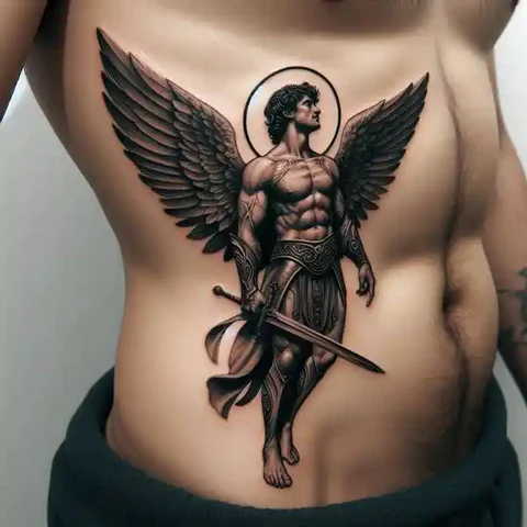 Divine Protection Textured Angel Warrior Tattoo