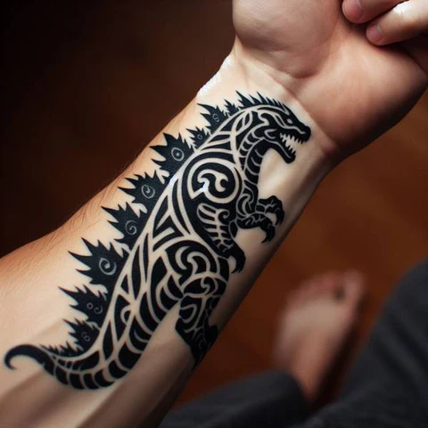 Diving Deep Into The Roots Symbolic Tribal Godzilla Tattoo