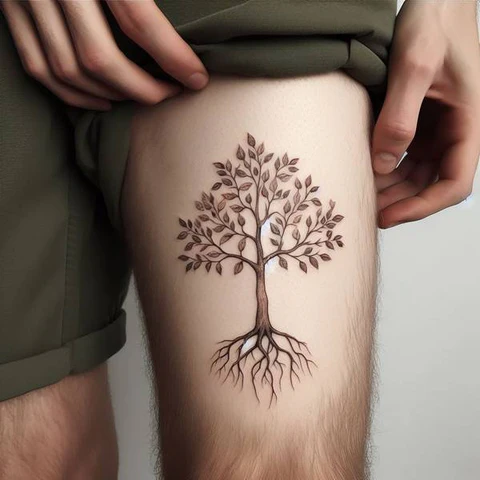 23 Fearless Family Tree Tattoo Ideas 28 Dried Out Family Tree Tattoo On Thigh