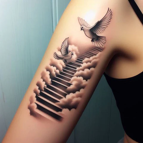 14 Sensational Stairway To Heaven Tattoo Ideas! 20 Elegant Stairway To Heaven Tattoo With Doves 2