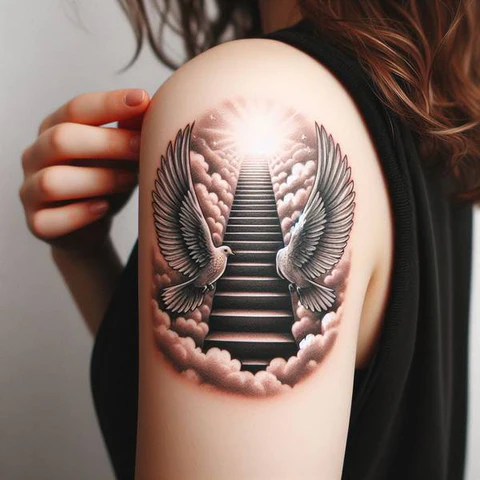14 Sensational Stairway To Heaven Tattoo Ideas! 19 Elegant Stairway To Heaven Tattoo With Doves