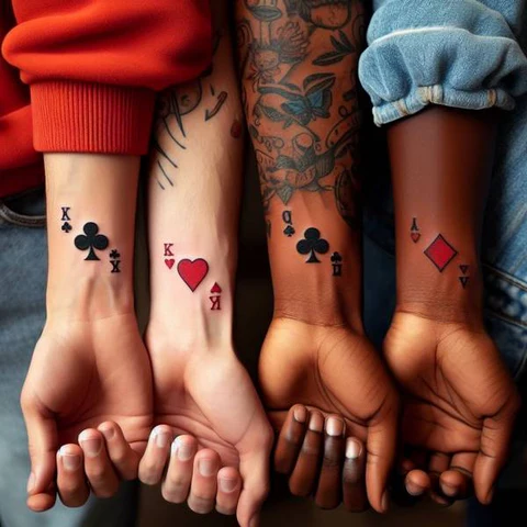 20 Stunning Sibling Tattoo Ideas To Go Back In Time! 19 Emblem Of Exclusivity Sibling Cards Tattoo With Deep Highlights