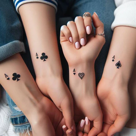 20 Stunning Sibling Tattoo Ideas To Go Back In Time! 20 Emblem Of Exclusivity2 Sibling Cards Tattoo With Deep Highlights 1