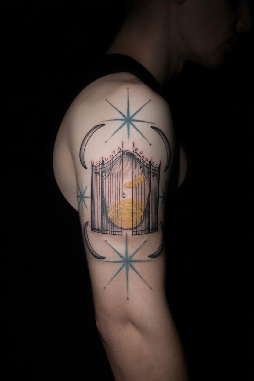Encapsulation Of Spirituality Shaded Gates Of Heaven Tattoo On Arm 2