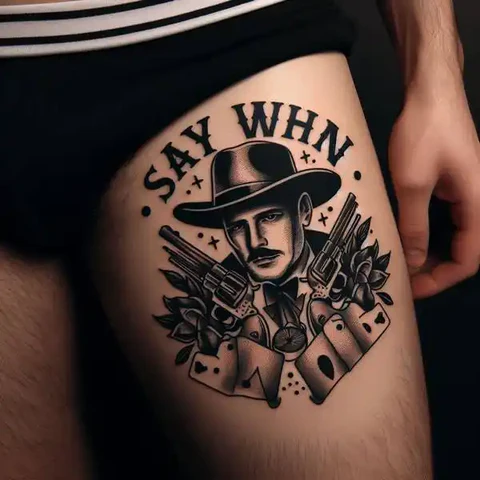 21 Dazzling Doc Holliday Tattoo Ideas To Sling Guns Like A Pro! 11 Evolution Of The Gunslinger On Thigh
