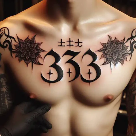 11 Thrilling 333 Tattoo Ideas To Enhance Your Creative Prowess! 12 Exuberance Of Dedicatio Cursive 333 Upper Chest Tattoo