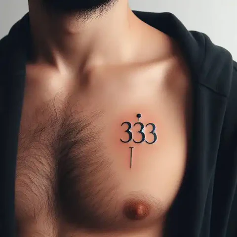11 Thrilling 333 Tattoo Ideas To Enhance Your Creative Prowess! 13 Exuberance Of Dedication Cursive 333 Upper Chest Tattoo