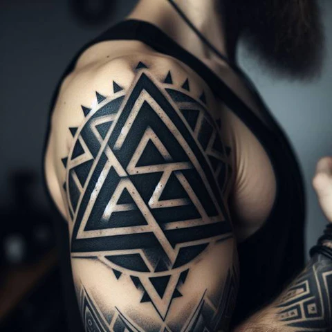20 Glorious Valknut Tattoo Ideas To Unleash Your Inner Warrior 23 Exuberance Of MasculinityFlamboyant Valknut Tattoo On Bicep