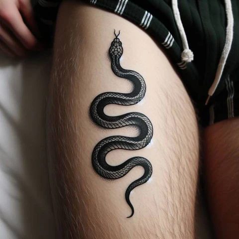 30 Sacred Snake Tattoo Ideas To Highlight Your Exclusivity! 16 Exuberance Of Scales Shaded Snake Tattoo On The Thigh