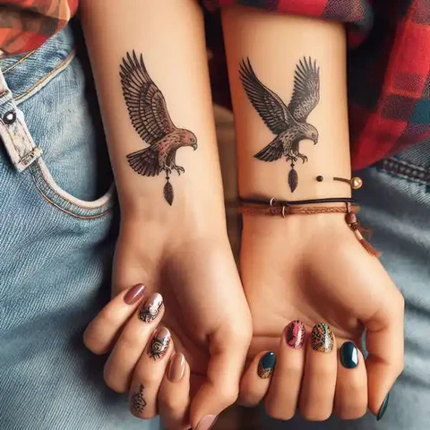 20 Stunning Sibling Tattoo Ideas To Go Back In Time! 30 Exuberance Of Strength Detailed Siblings Eagle Tattoo