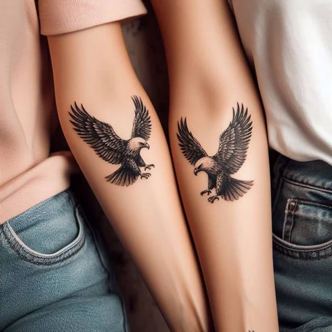 20 Stunning Sibling Tattoo Ideas To Go Back In Time! 29 Exuberance Of StrengthDetailed Siblings Eagle Tattoo