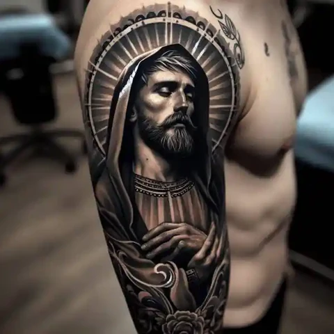 15 Sensational San Judas Tattoo Ideas 10 Exuberant San Judas Tattoo On Sleeve2
