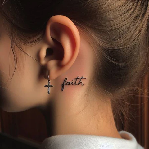 Faith Tattoo Behind the Ear