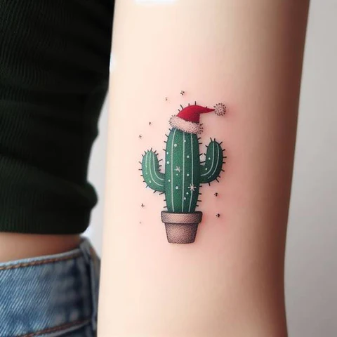 23 Cactus Tattoo Ideas To Smile In The Face Of Adversary! 17 Festive Christmas Cactus Tattoo 2