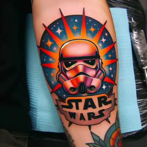 Festive Traditional Star Wars Tattoo