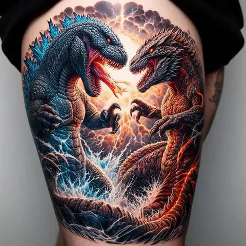 Fight Of The Century Radiant Godzilla Vs Ghidorah Tattoo 2