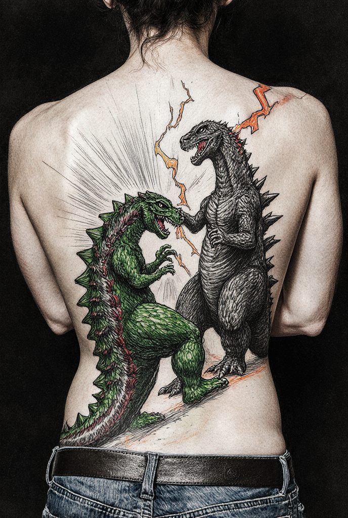 Fight Of The Century Radiant Godzilla Vs Ghidorah Tattoo