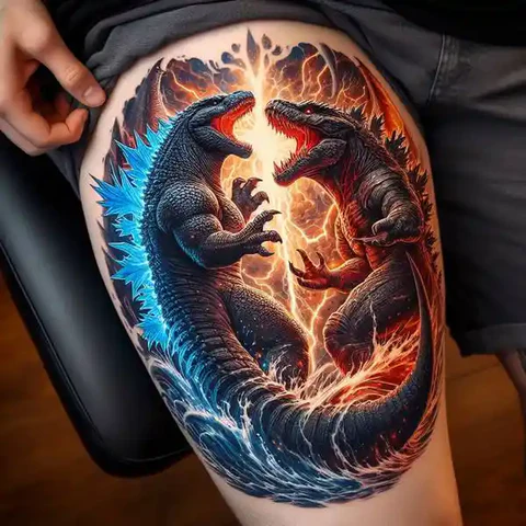 Fight Of The Century Radiant Godzilla Vs Ghidorah Tattoo
