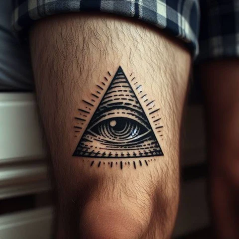 Fineline Above The Knee Illuminati Tattoo2