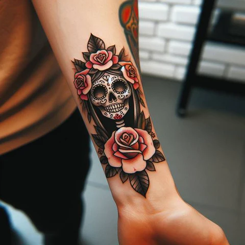 Flowery Santa Muerte Tattoo 2