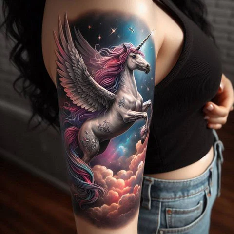 21 Mesmeric Ideas and Meanings of Unicorn Tattoos 17 Fly Above The Limi