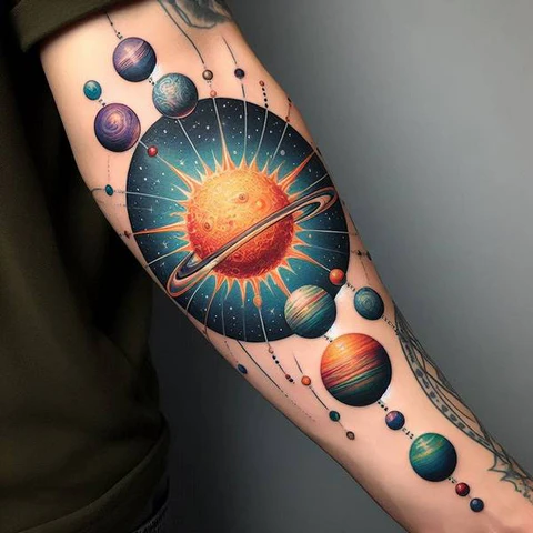 16 Dynamic Ideas For Solar System Tattoos 15 Forearm Solar System Tatto2