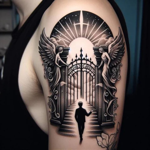 13 Glorious And Meaningful Gates of Heaven Tattoo Ideas 20