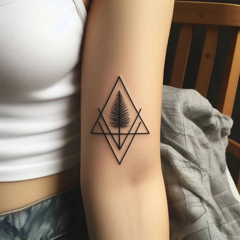 Geometric Pine Tree Tattoo With Elegant Shapes