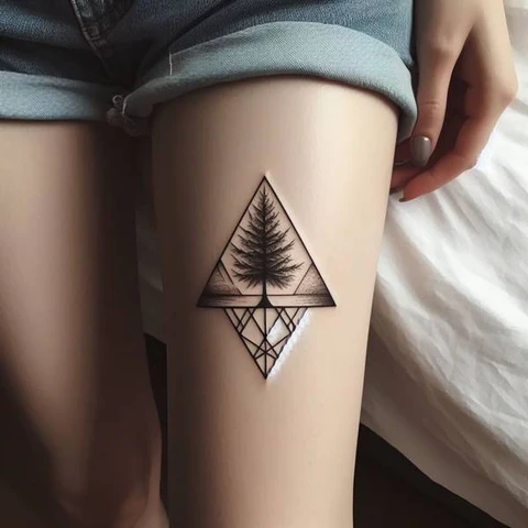 Geometric Pine Tree Tattoo With Elegant Shapes2