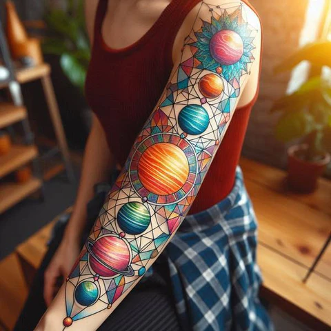 16 Dynamic Ideas For Solar System Tattoos 2 Geometric Solar System Tatto