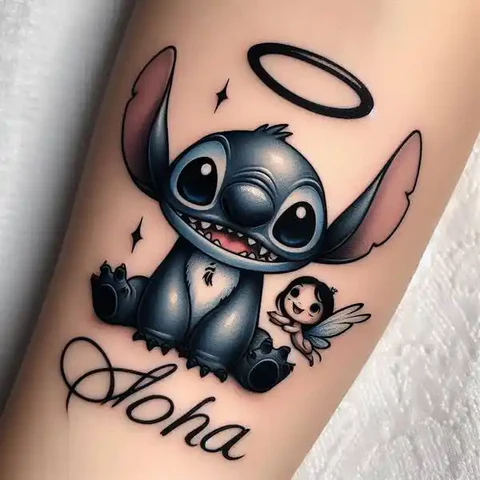 17 Charming Stitch Tattoo Ideas To Stimulate Your Brain! 8 Glimpse Of Divine Presence2 Radiant Stitch And Angel Tattoo