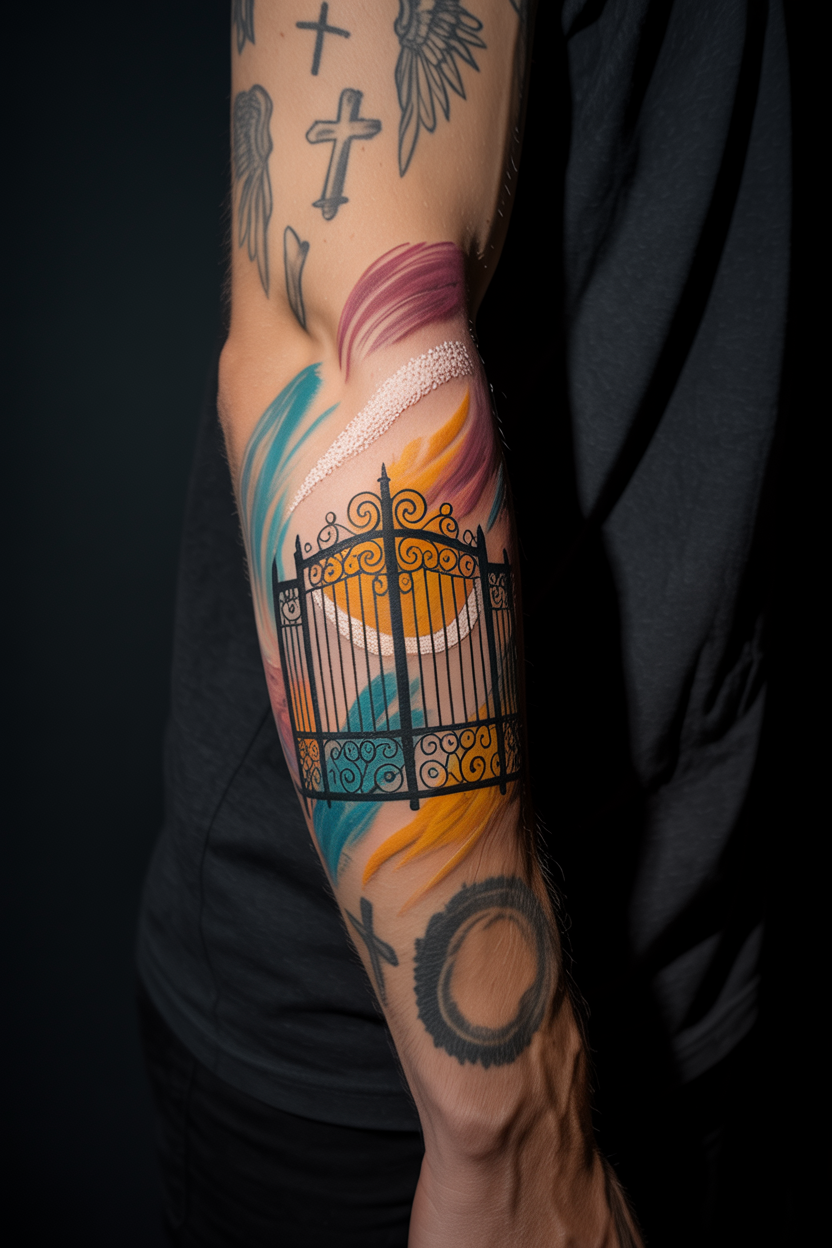 Glimpse Of Nature Flowery Gates Of Heaven Tattoo On Thigh