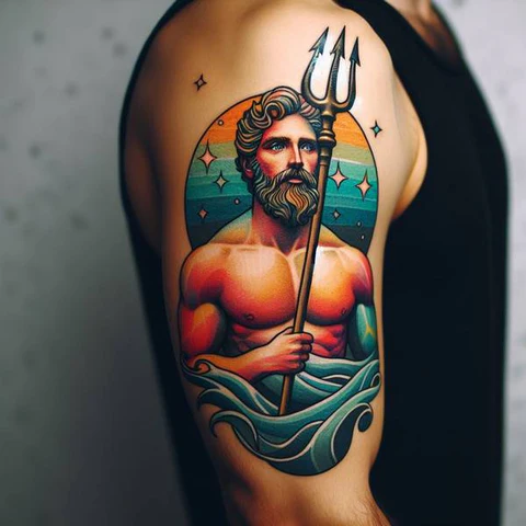 16 Peaceful Poseidon Tattoo Ideas To Control Your Emotions! 25 Glimpse Of Radiance 2 Stylized Neo Traditional Poseidon Tattoo