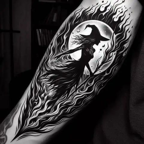21 Spooky And Sinister Witchy Tattoos ideas 32 Gone Up In Flames2