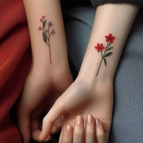 20 Stunning Sibling Tattoo Ideas To Go Back In Time! 18 Horizon Of Colors Sensual Sibling Floral Tattoo