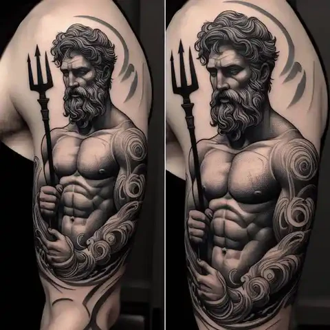 16 Peaceful Poseidon Tattoo Ideas To Control Your Emotions! 4 Horizon Of Monochrome Sophisticated Poseidon Tattoo On Sleeve 2