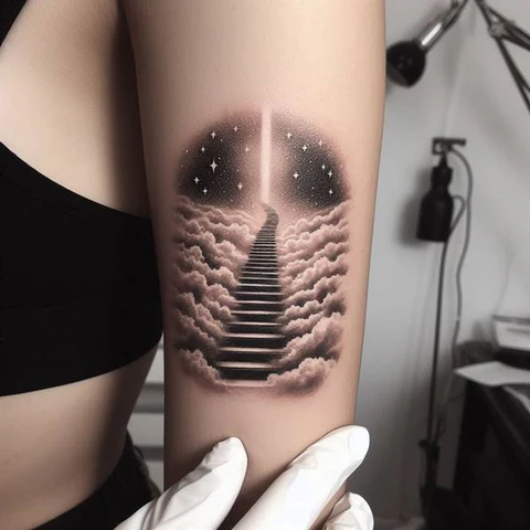 14 Sensational Stairway To Heaven Tattoo Ideas! 18 Hypnotic Stairway To Heaven Tattoo On Bicep