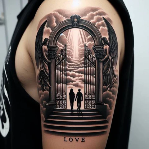 13 Glorious And Meaningful Gates of Heaven Tattoo Ideas 16 Illuminating Gates Of Heaven Name Tattoo
