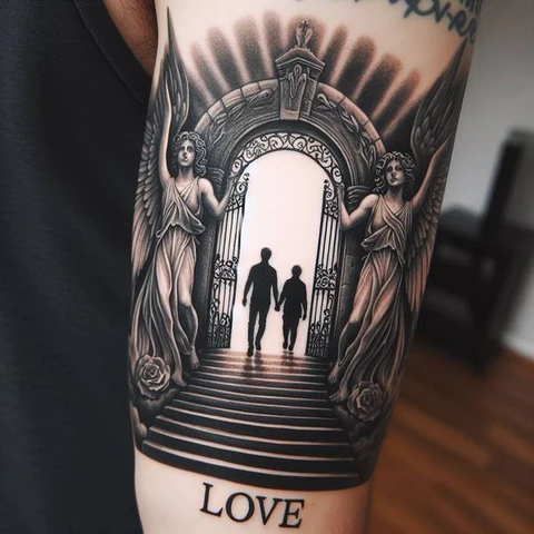 13 Glorious And Meaningful Gates of Heaven Tattoo Ideas 17 Illuminating Gates Of Heaven Name Tattoo2