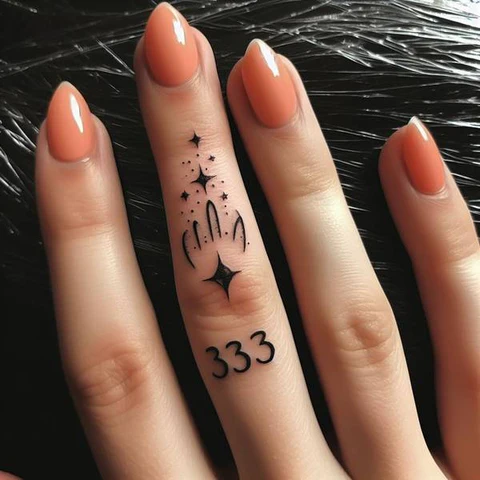 11 Thrilling 333 Tattoo Ideas To Enhance Your Creative Prowess! 10 Inclusion Of The Celestial Motifs Layered 333 Tattoo On Finger