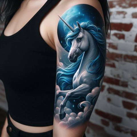 21 Mesmeric Ideas and Meanings of Unicorn Tattoos 19 Into The Cloud