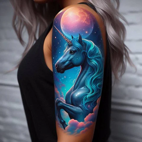 21 Mesmeric Ideas and Meanings of Unicorn Tattoos 20 Into The Cloud2
