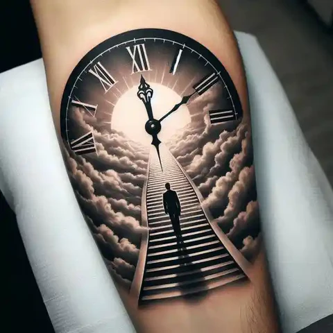 14 Sensational Stairway To Heaven Tattoo Ideas! 10 Intricate Clock Stairway To Heaven Tattoo Tick tick 2